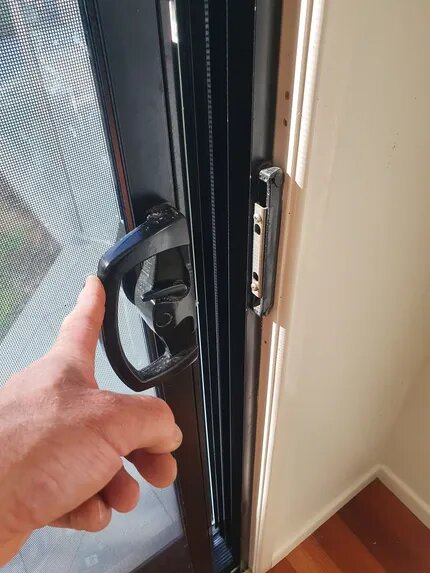 Sliding door lock and keeper not aligning